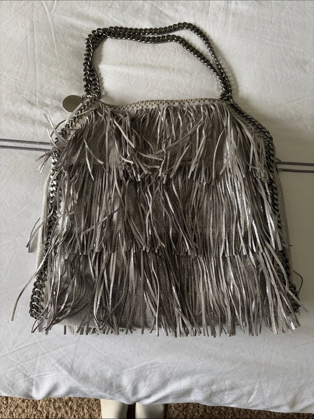 Stella McCartney Fringed Metallic Shoulder Bag - Silver